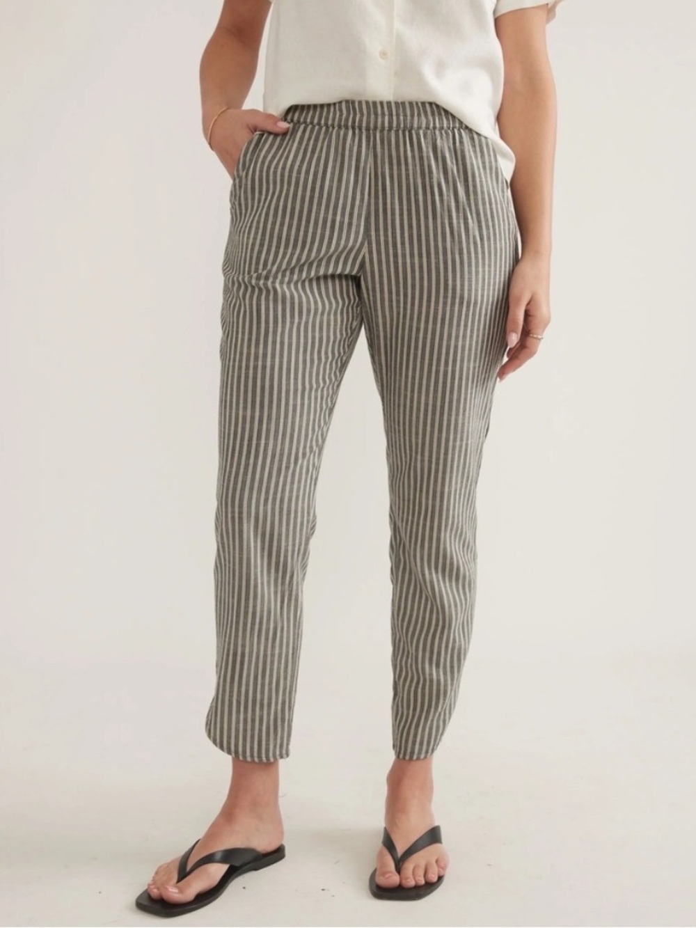 Marine Layer Coastal Gray White Stripe Allison Ankle Pant- Size Large